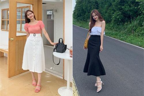 Váy dài quá đầu gối khó diện đến đâu cũng được phụ nữ Hàn xử lý khéo léo