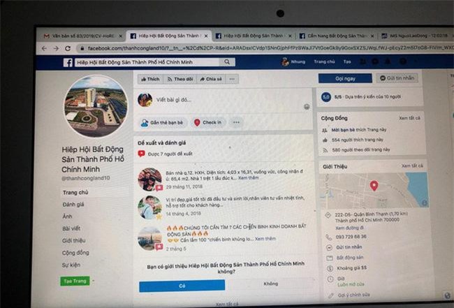 Làm giả Facebook Hiệp hội Bất động sản TP.HCM để bán đất