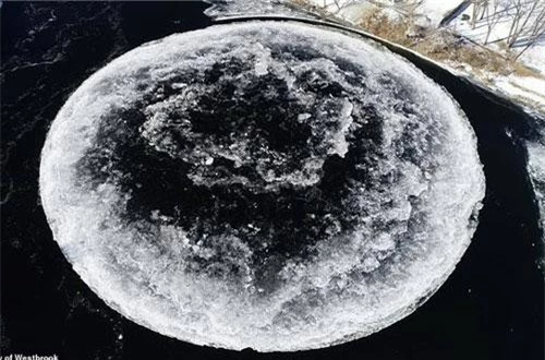 Cận cảnh vòng tròn băng bí ẩn giống như đĩa bay UFO. Cận cảnh vòng tròn băng bí ẩn giống như đĩa bay UFO.