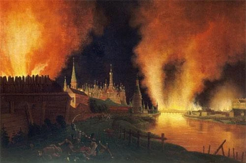 Những ngọn lửa bùng cháy ở Moscow ngày 15/9/1812. Ảnh: Getty