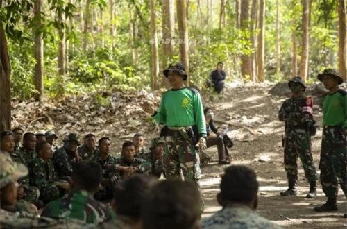 Theo mạng quân sự Sina, bài học sinh tồn trong rừng rậm nhiệt đới được Hải quân Indonesia tổ chức trong khuôn khổ tập trận hải quân chung CARAT 2019 với Hải quân Mỹ và Lực lượng tuần duyên bờ biển Mỹ. Ảnh: Sina