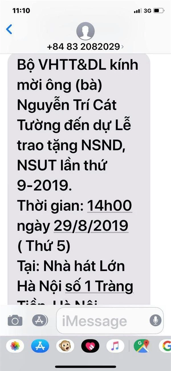 Cát Tường đã được trao danh hiệu Nghệ sĩ ưu tú