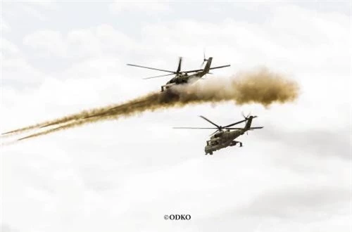 Mông Cổ hiện cũng có 10 chiếc trực thăng Mi-24D nhưng xem ra không triển khai tham gia tập trận chung. Ảnh: dambiev