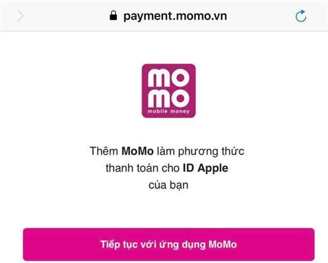 Ví điện tử MoMo đã được liên kết với kho ứng dụng Apple Store.