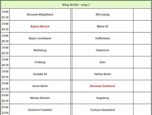 Lịch thi đấu và phát sóng Bundesliga.