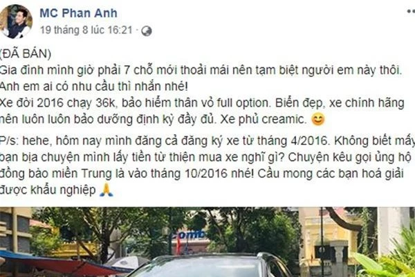 MC Phan Anh tung bằng chứng không dùng tiền từ thiện để mua xe sang.