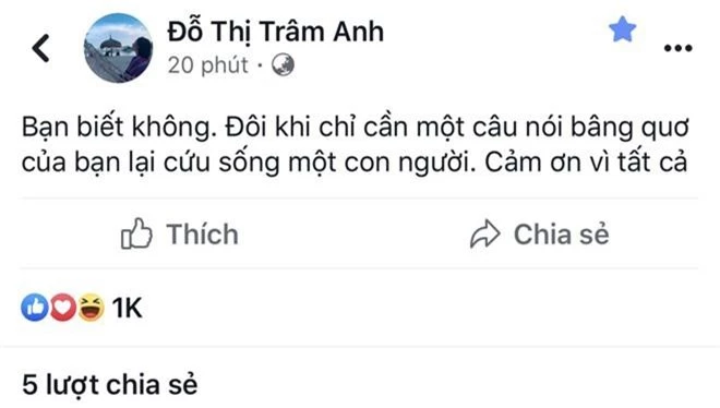 Chia sẻ của Trâm Anh khiến dân tình lo sốt vó sau 4 tháng mất tích: Đôi khi câu nói bâng quơ lại cứu sống một con người - Ảnh 2.