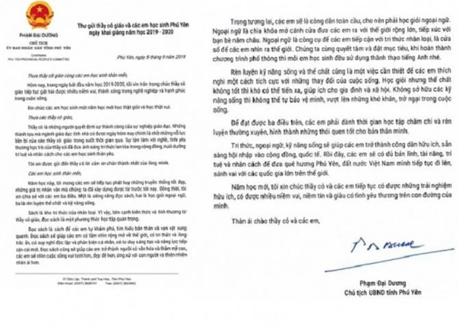 Thông điệp của Chủ tịch tỉnh Phú Yên gửi thầy cô giáo và các em học sinh nhân dịp khai giảng năm học mới (Ảnh: TL)