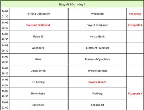 Lịch thi đấu Bundesliga.