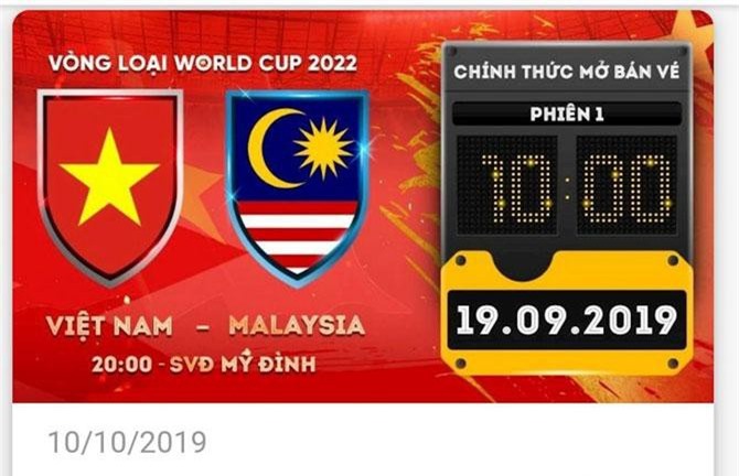 Cách mua vé xem ĐT Việt Nam và ĐT Malaysia tại Vòng loại World Cup 2022 trên ứng dụng VINID