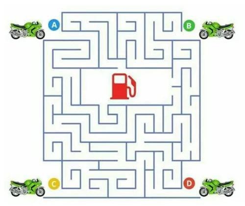 Bạn có tìm ra được chiếc xe nào có thể đến được trạm xăng không?