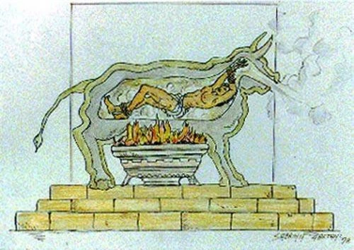Con bò bằng đồng là một trong những quái chiêu hành hình tử tù tàn khốc và man rợ. Perillos ở Athens, Hy Lạp thời cổ đại sáng chế ra hình cụ này.