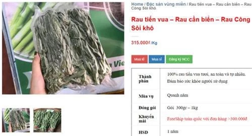Trên thị trường, rau tiến vua khô đang được bán dao động từ 290.000 đồng - 450.000 đồng/1 kg với hạn sử dụng lên tới 1 năm.