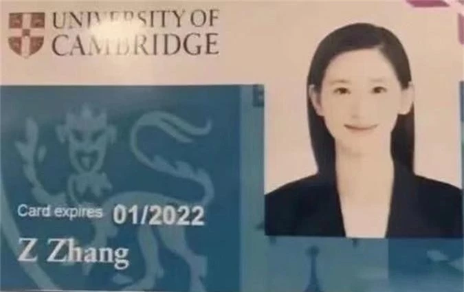 Thẻ sinh viên Đại học Cambridge của Chương Trạch Thiên có hiệu lực đến năm 2022. Ảnh: Weibo.