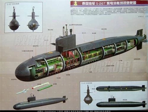 Hôm 15/9 vừa rồi tại nhà máy đóng tàu Võ Xương của Trung Quốc, tàu ngầm đầu tiên thuộc lớp S26T đã được Trung Quốc đặt lườn, đóng mới theo đơn đặt hàng của Hải quân Hoàng gia Thái Lan. Nguồn ảnh: QQ.