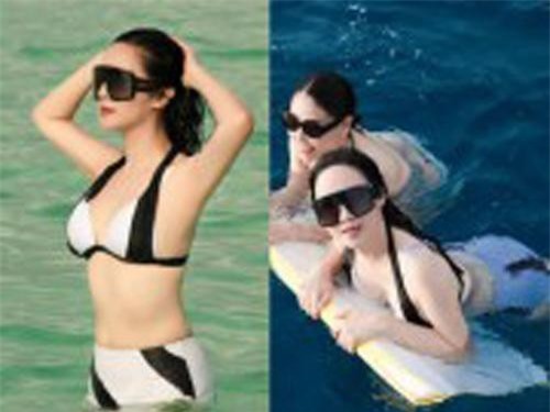 2 hoa hậu giàu có nhất nhì showbiz khoe dáng giữa biển xanh: Fan khen tới tấp, Lệ Quyên ngất ngây
