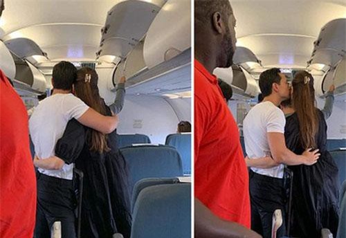 Hồ Ngọc Hà - Kim Lý vô tư hôn nhau trên máy bay gây tranh cãi