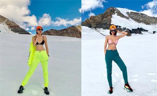 Kỳ Duyên - Minh Triệu chơi lớn cởi áo khoe bikini trên đỉnh núi ngập tuyết ở Thụy Sĩ, nghe qua lý do càng sốc hơn
