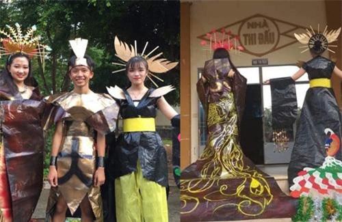 Tự tin trình diễn trang phục tái chế với phong cách hoàng gia quý tộc, nhóm học sinh cấp 3 bỗng nổi như cồn trên MXH