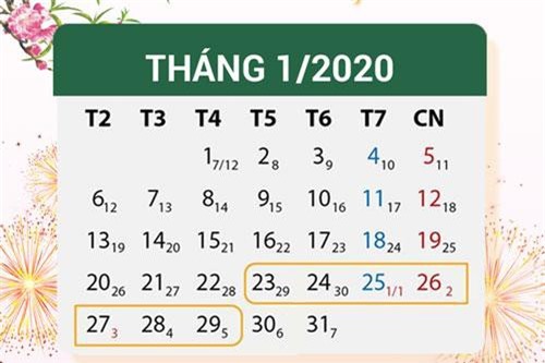 Lịch nghỉ Tết Nguyên đán Canh Tý 2020