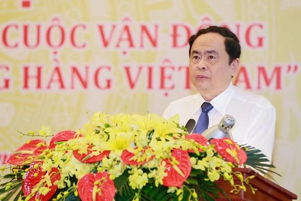 Chủ tịch TƯ MTTQ Việt Nam Trần Thanh Mẫn phát biểu tại hội nghị. (Ảnh: ĐĐK)