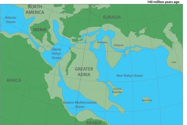 Bản đồ mô tả lục địa cổ đại Greater Adria. Ảnh: Douwe van Hinsbergen.