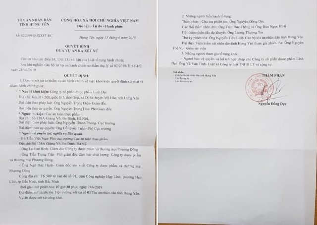 Quyết định đưa vụ án ra xét xử của Tòa án ND tỉnh Hưng Yên.