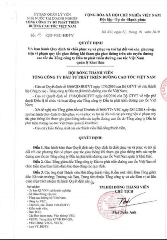 Tổng cục Đường bộ Việt Nam cần thu hồi ngay QĐ số 13 so ông Mai Tuấn Anh ký