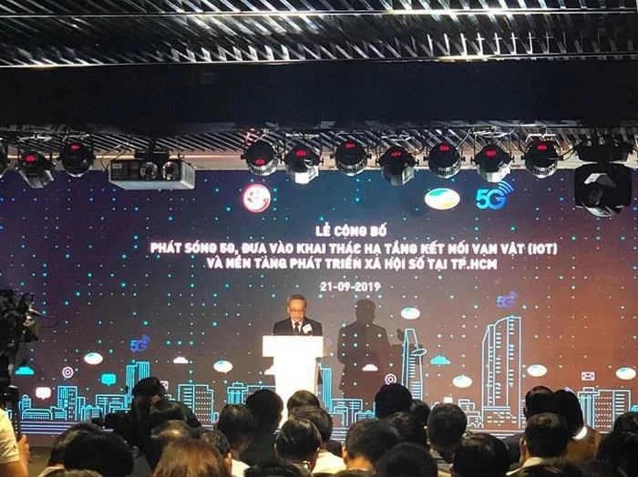 Thứ trưởng Bộ Thông tin và Truyền thông Phan Tâm phát biểu tại lễ công bố phát sóng 5G của Viettel vào sáng 21/9/2019 tại TP.HCM.
