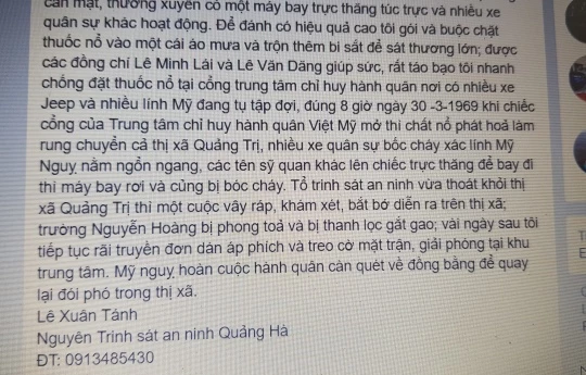 Sau khi đăng tút, thấy không ai bóc mẽ ông Tánh liền đưa tút Facebook này lên trang web của thị xã Quảng Trị.