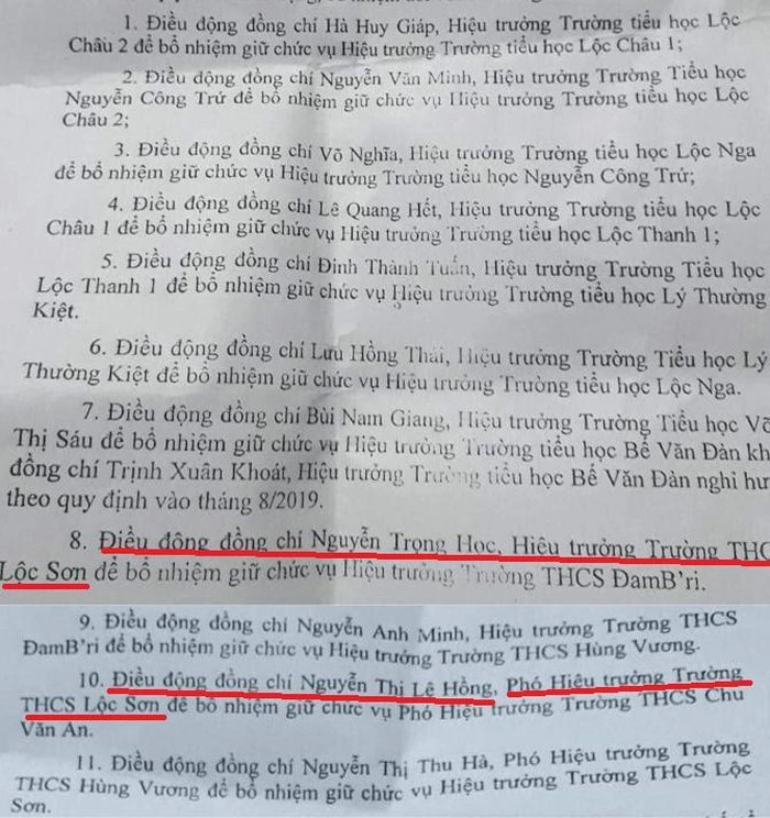 2 thành viên Ban Giám hiệu Trường THCS Lộc Sơn được điều động trong lúc "dầu sôi lửa bỏng" (Ảnh: VH)