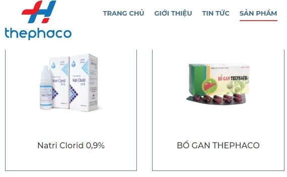 Sản phẩm của Cty Thanh Hóa được đăng tải trên website thephaco.vn