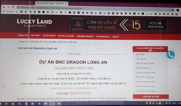 Trên Web luckylandcorp.com còn cam kết cho khách hàng lợi nhuận lên đến 25% nếu đầu tư tự án BNC Dragon (Ảnh: VĐ)