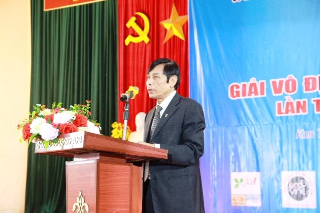 Ông Vũ Trọng Lợi, Chủ tịch Liên đoàn Yoga Việt Nam phát biểu tại lễ khai mạc.