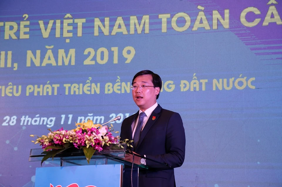 Anh Lê Quốc Phong, Ủy viên dự khuyết Trung ương Đảng, Bí thư thứ nhất Trung ương Đoàn, Chủ tịch Trung ương Hội LHTN Việt Nam phát biểu tại diễn đàn.