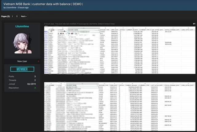 Nghi vấn ngân hàng MSB bị lộ lọt dữ liệu 2 triệu khách hàng trên một diễn đàn hacker nổi tiếng của thế giới.