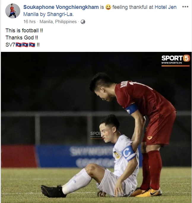 Đội trưởng U22 Lào cảm ơn hành động đẹp của Quang Hải sau trận đấu