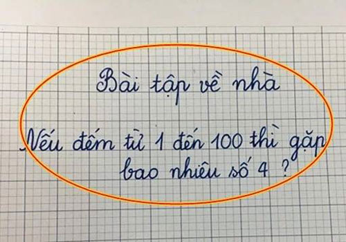 Nếu đếm từ 1 đến 100 thì gặp bao nhiêu số 4?