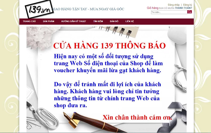 Thông báo của trang 139.vn (Ảnh: VH)