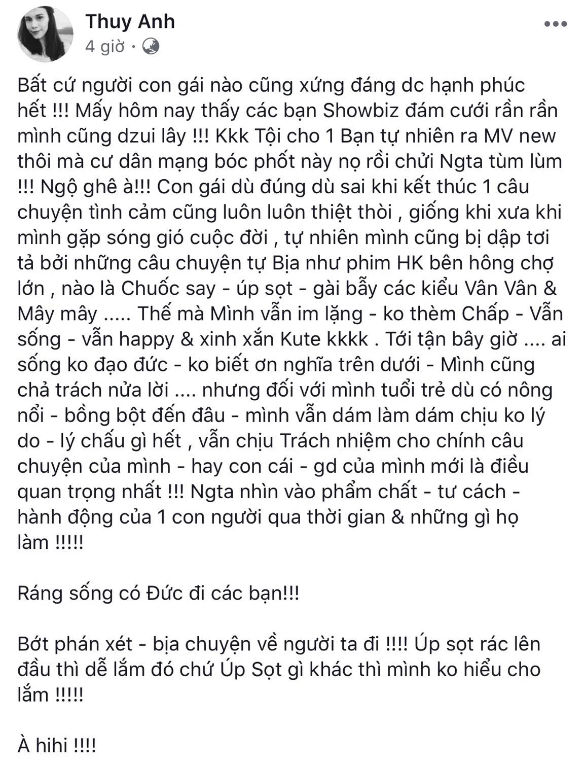 Thùy Anh chia sẻ trên trang cá nhân.