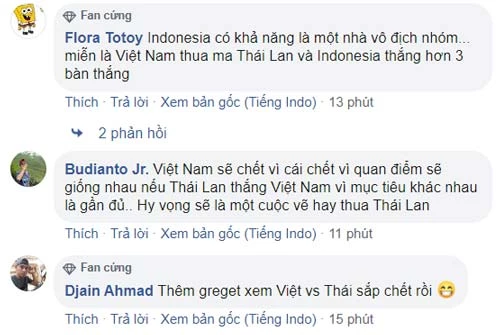 Đa phần CĐV Indonesia mong Việt Nam thua Thái Lan và bị loại. Ảnh chụp màn hình.