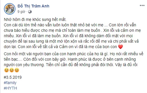 Trâm Anh: Xin lỗi vì đã làm mẹ buồn, cho rằng tiền chỉ cần kiếm đủ để không phải đói thôi  - Ảnh 3.