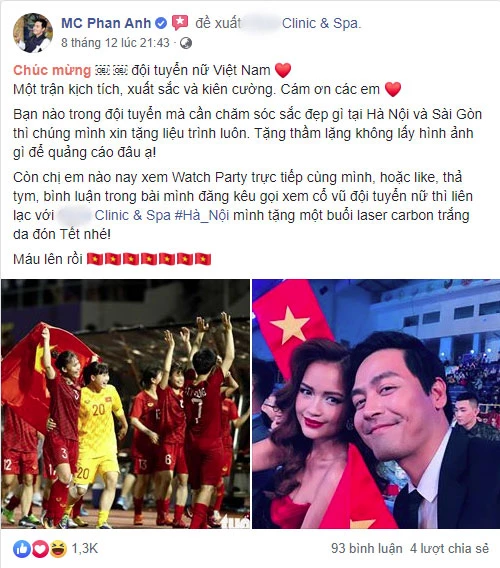 MC Phan Anh chia sẻ trên trang cá nhân.