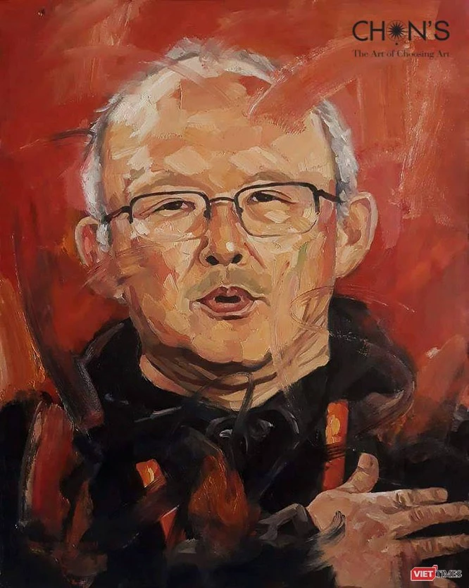 bức tranh”Người thầy của tôi” được họa sĩ Trần Thế Vĩnh vẽ trên chất liệu sơn dầu