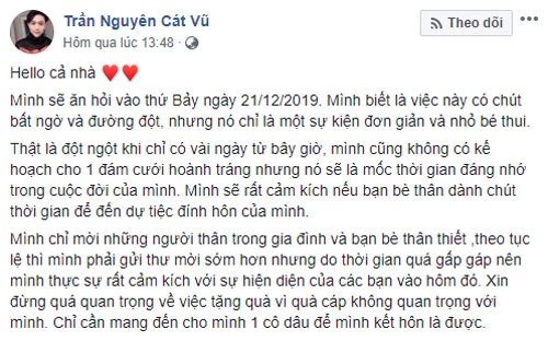 Chia sẻ của Tim trên trang cá nhân