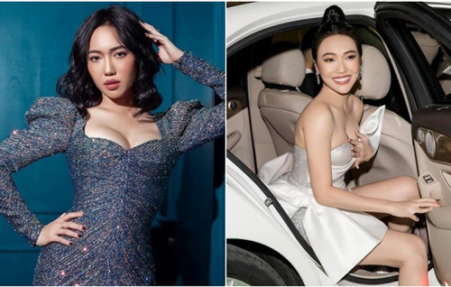 Mẹ cho mặc hở dưới không được hở trên, Diệu Nhi đâm lúng túng che vòng 1 khi diện đầm quây gợi cảm