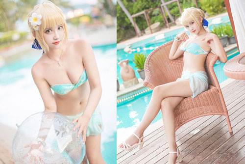 Ngắm nàng Saber xinh đẹp trong Fate/Stay Night diện bikini xanh ngọc tôn lên nước da trắng ngần