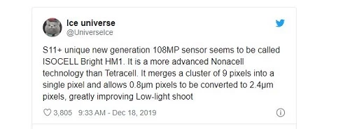  tài khoản Ice Universe đã đăng tải thông tin cho rằng camera 108 MP