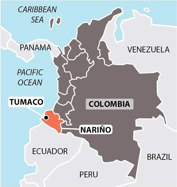 Vị trí Tumaco trên bản đồ Nam Mỹ.