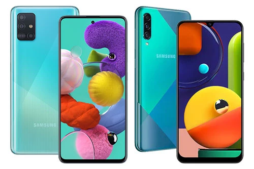 Samsung Galaxy A51 và Galaxy A50s (phải).